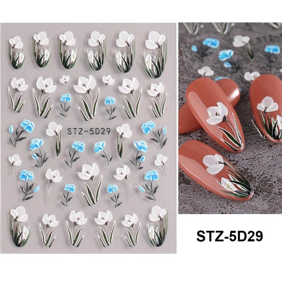 5D Belt Nail Sticker Summer Nail Art Decals Flowers White Daisy 3D Manicure Nail Gel Self Adhesive Stickers Designs Decorations