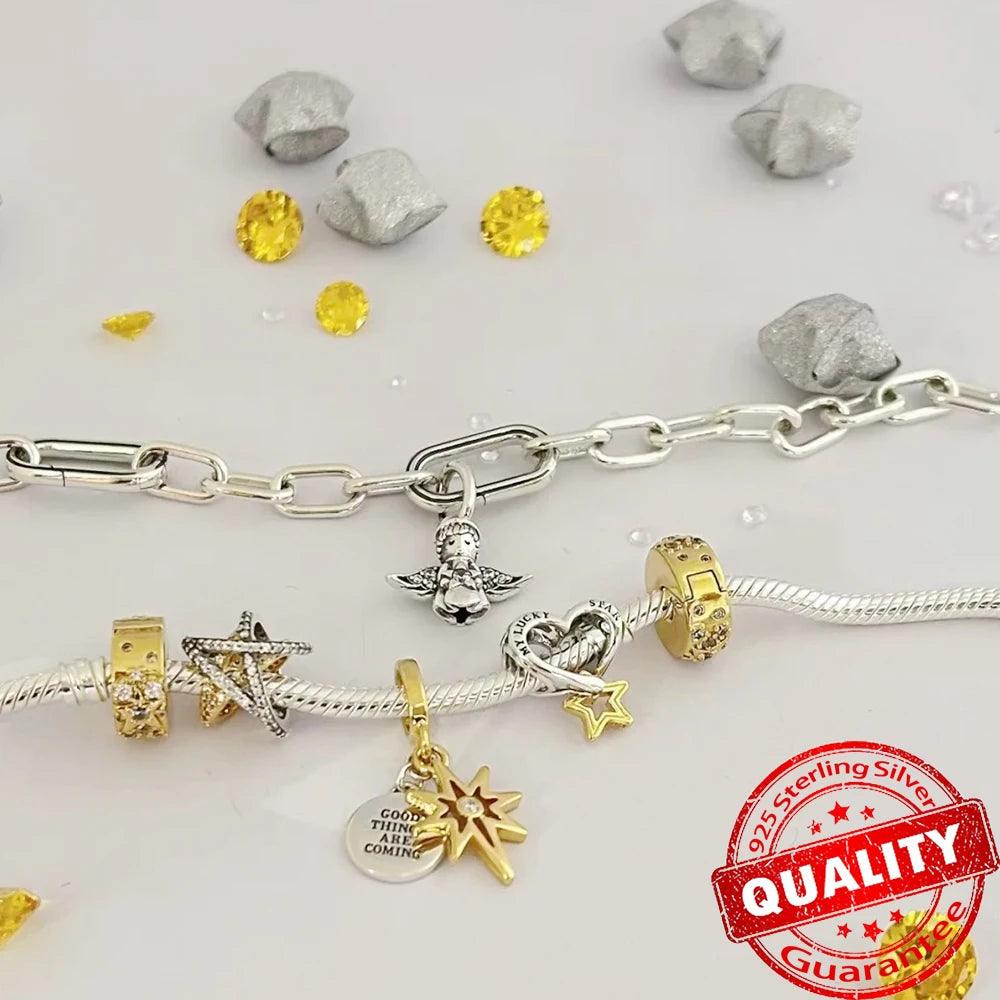 Sparkling Sterling Silver Lucky Crossover Star Heart Charm Fit Original Bracelets & Necklaces 925 Silver Bow Charm Jewelry DIY