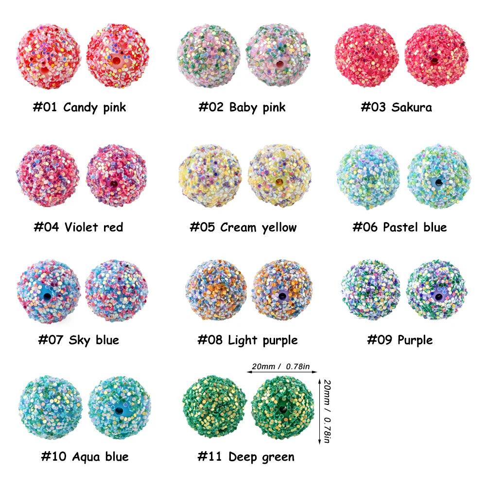 20pzColorful 20mm Rainbow Sequins Acrylic Ball Beads Used For Necklaces, Bracelets, Keychains, Jewelry Accessories Production