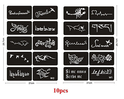 10-99pcs Henna Tattoo Stencils Kit Reusable for Men Women Kids Temporary Indian Arabian Glitter Airbrush Tattoo Template Body