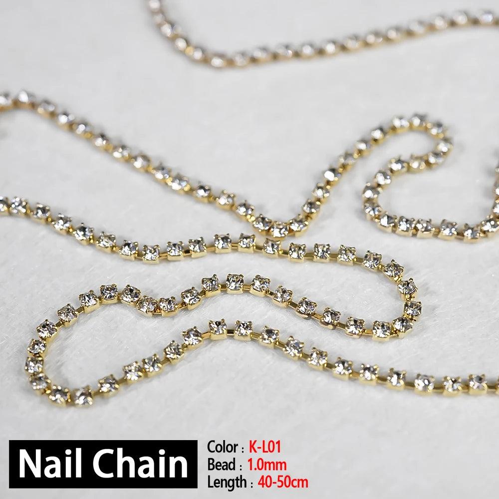 Nail Chain Rose Gold Silver Pixie Stone Beads Decorations Metal Steel Press on Nails Charms Art Jewelry Accessories Manicure