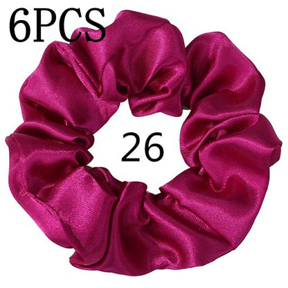 6pcs/lot Hair Scrunchies Bands Scrunchy Ties Ropes Ponytail Holder for Women or Girls Accessories Satin Headwear Solid Color Set