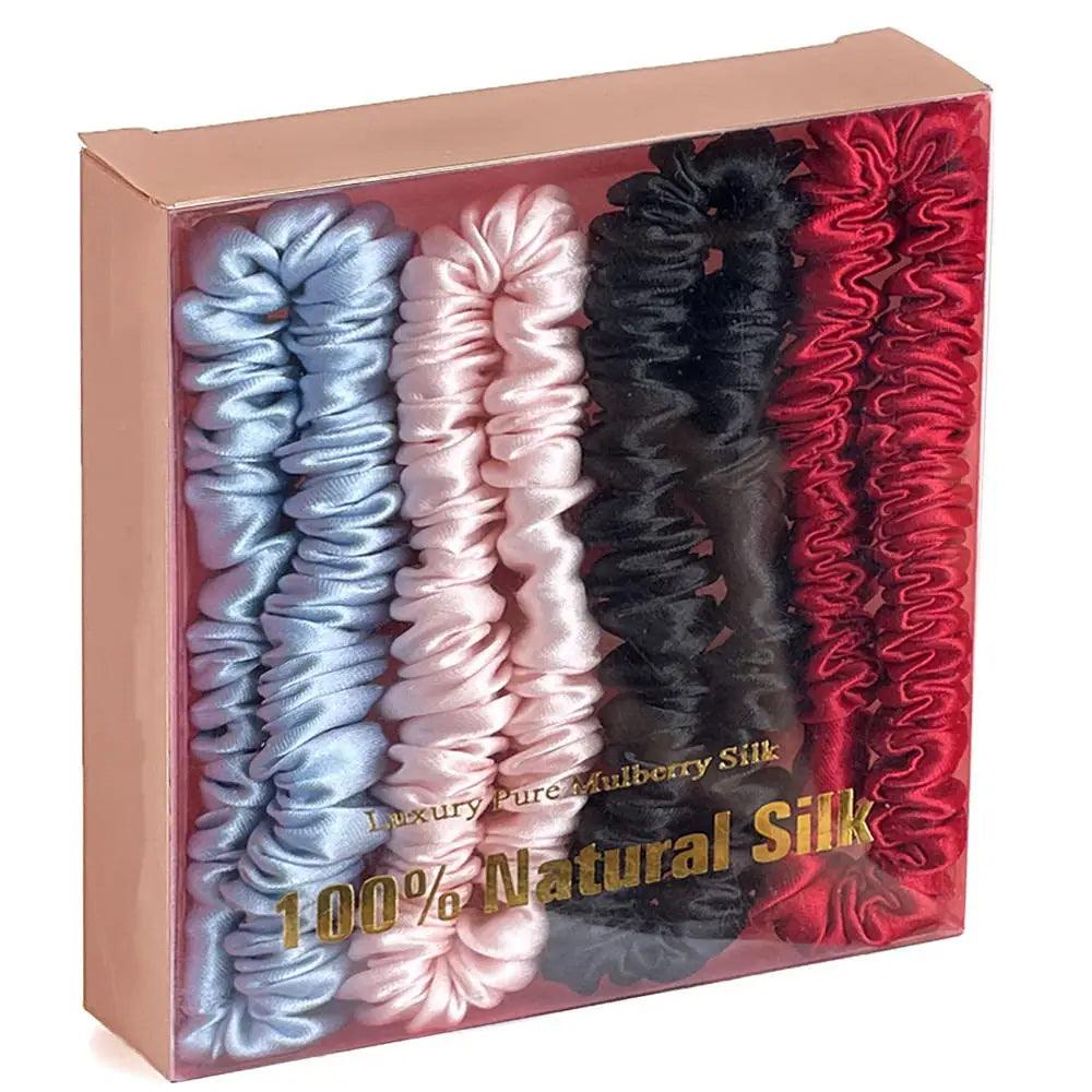 1 Box 100% Pure Mulberry Silk Hair Scrunchies Silk Hair Ties Hairbands Skinny Scrunchies Ponytail Holders Hair Care Accessories