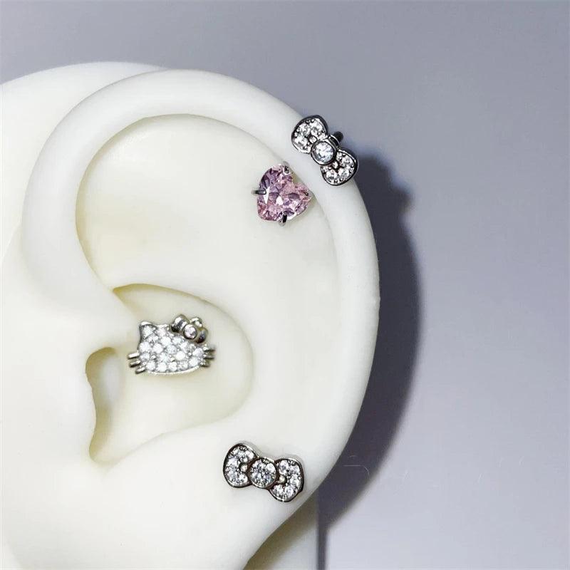 1PCS 1.2mm Bowknot Horseshoe Ring Stainless Steel Ear Bone Nail Shiny Screws Earrings Y2K Hottie Cochlea Piercing Body Jewelry