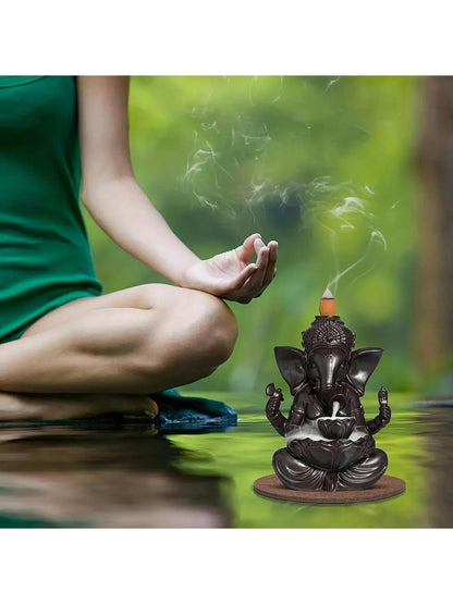 1pc Ganesha Waterfall Incense Burner, Ceramic Backflow Censer Incense Holder, Yoga Aromatherapy Elephant Ornament Home Decor - HighGloss Shop