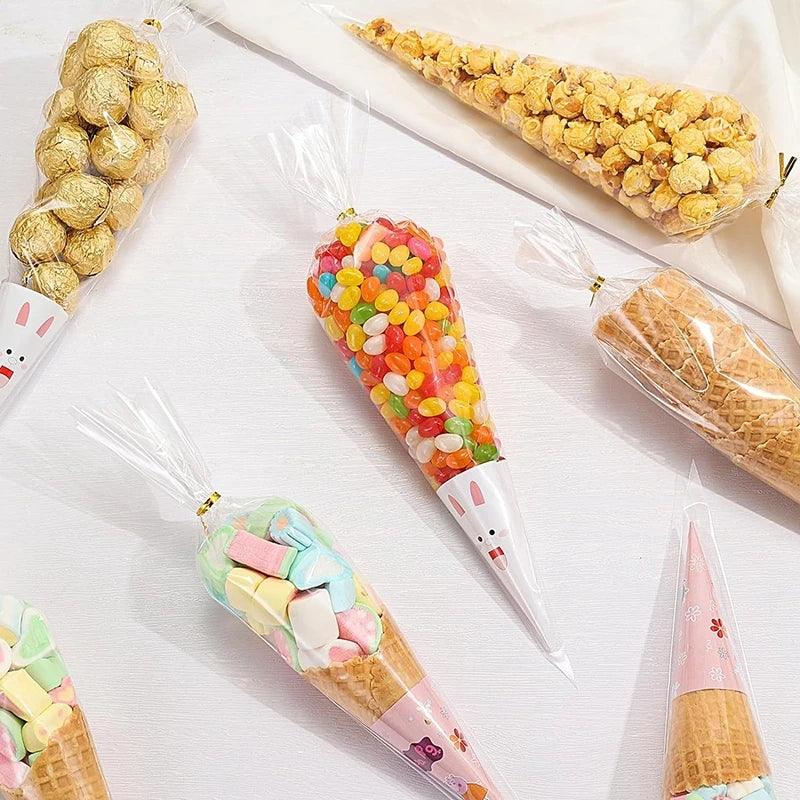 50pcs Triangle Candy Bag Popcorn Packaging Bag Spring Party Favors Gift Box Wedding Birthday Party Gifts Packing Supplies