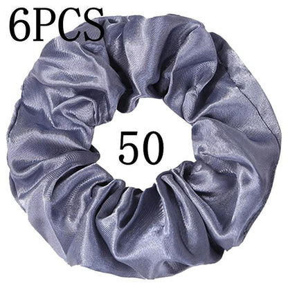 6pcs/lot Hair Scrunchies Bands Scrunchy Ties Ropes Ponytail Holder for Women or Girls Accessories Satin Headwear Solid Color Set