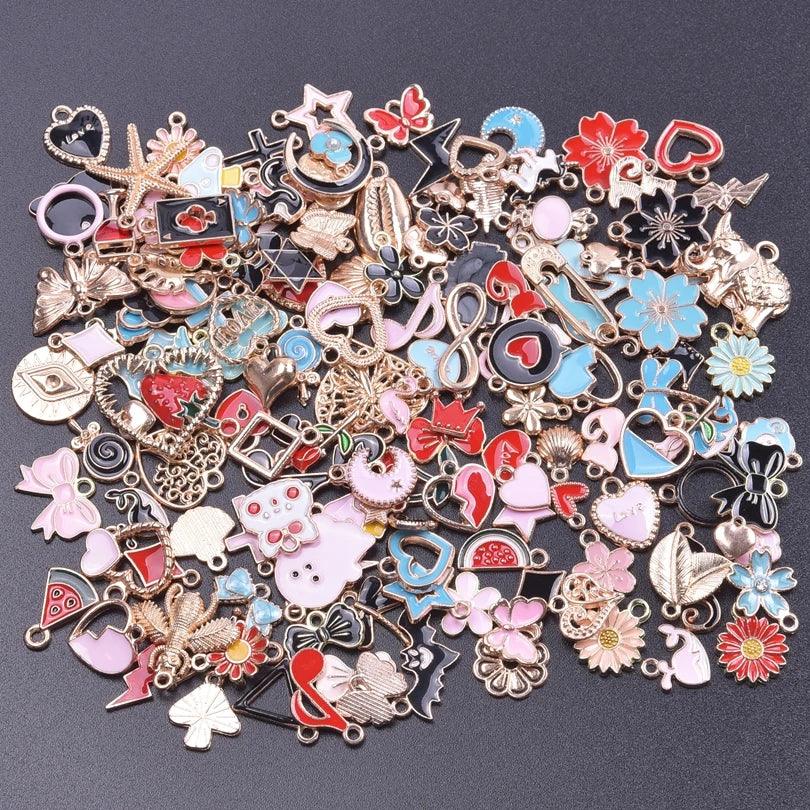 New Kawaii 10PCS/Lot Bulk Random Mix 4 Color Dripping Oil Alloy Pendant Enamel Charms For Jewelry Women DIY Handmade Accessories