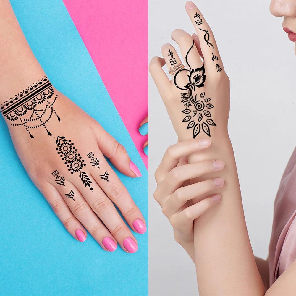 12 Sheets Henna Stencil Temporary Tattoo Sticker Airbrush India Flower Body Art Template for Wedding Party