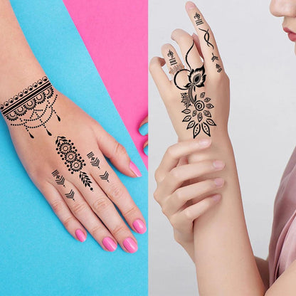 12 Sheets Henna Stencil Temporary Tattoo Sticker Airbrush India Flower Body Art Template for Wedding Party