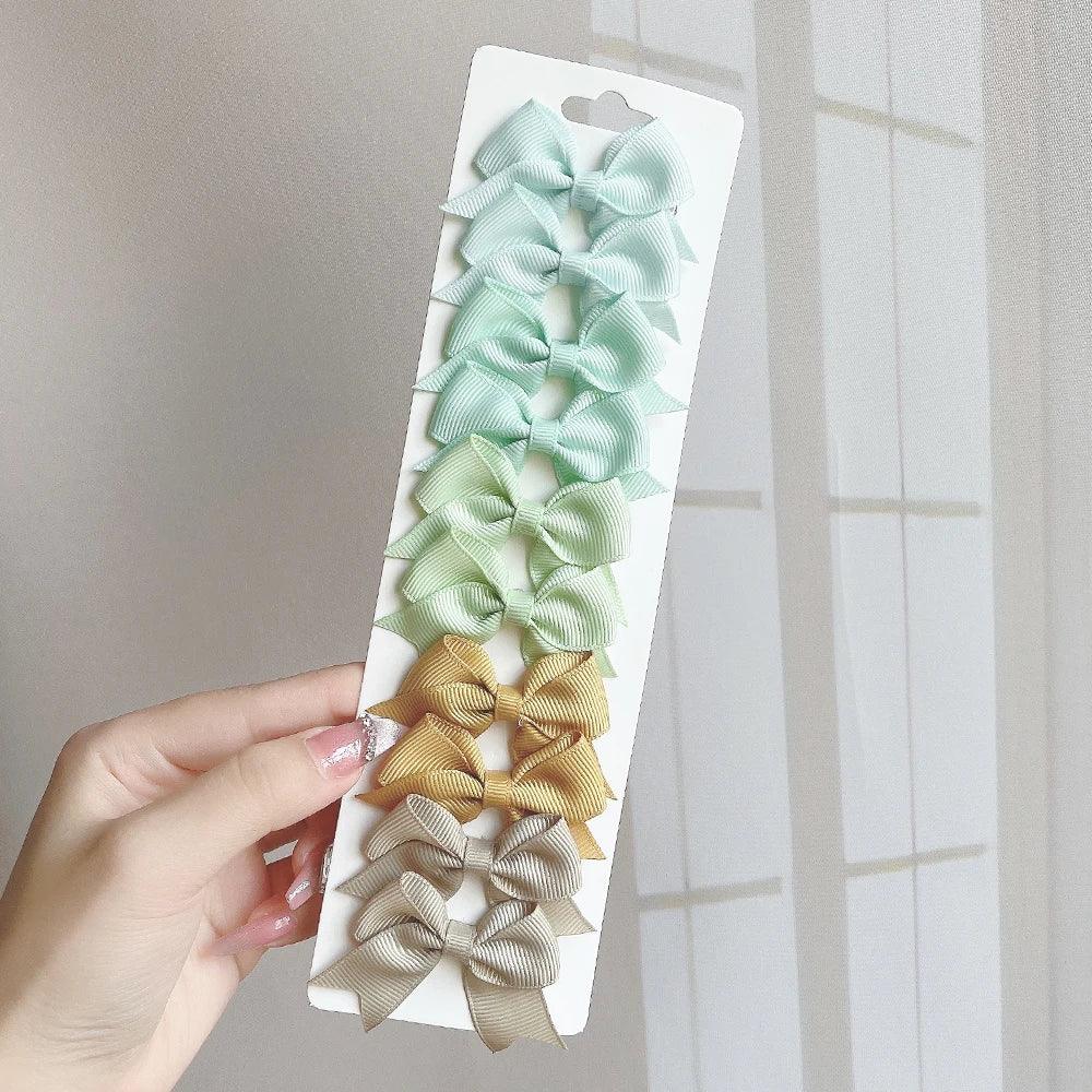 10Pcs/Set 1.9'' Solid Color Ribbon Kids Bows Hair Clips for Baby Girls Handmade Bowknot Hairpin MiNi Barrettes Hair Accessories