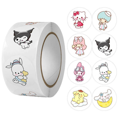 500Pcs/Roll Sanrio Stickers Kawaii Hello Kitty Melody Kuromi Cinnamoroll Luggage Graffiti Decals Kid Toy Decoration Sticker Gift