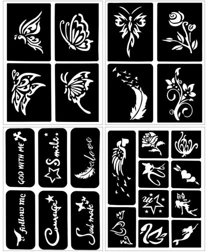 169Pcs Airbrush Glitter Tattoo Templates Women Kids Drawing Template Henna Tattoo Stencil Flower Butterfly Cartoon Stencil