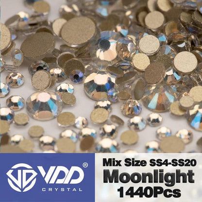 VDD 1440Pcs SS4-SS20 Mix Size Clear Crystal Non HotFix Gold Flatback Rhinestones Glitter Stones Nail Art DIY Crafts Decorations