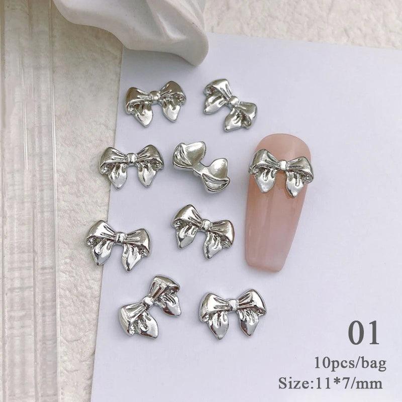 Butterfly Shaped Gold Silver Nail Charms Metal Alloy 3D Nail Rivets Gems Decoration Manicure Jewelry Accessories Nail Supplies