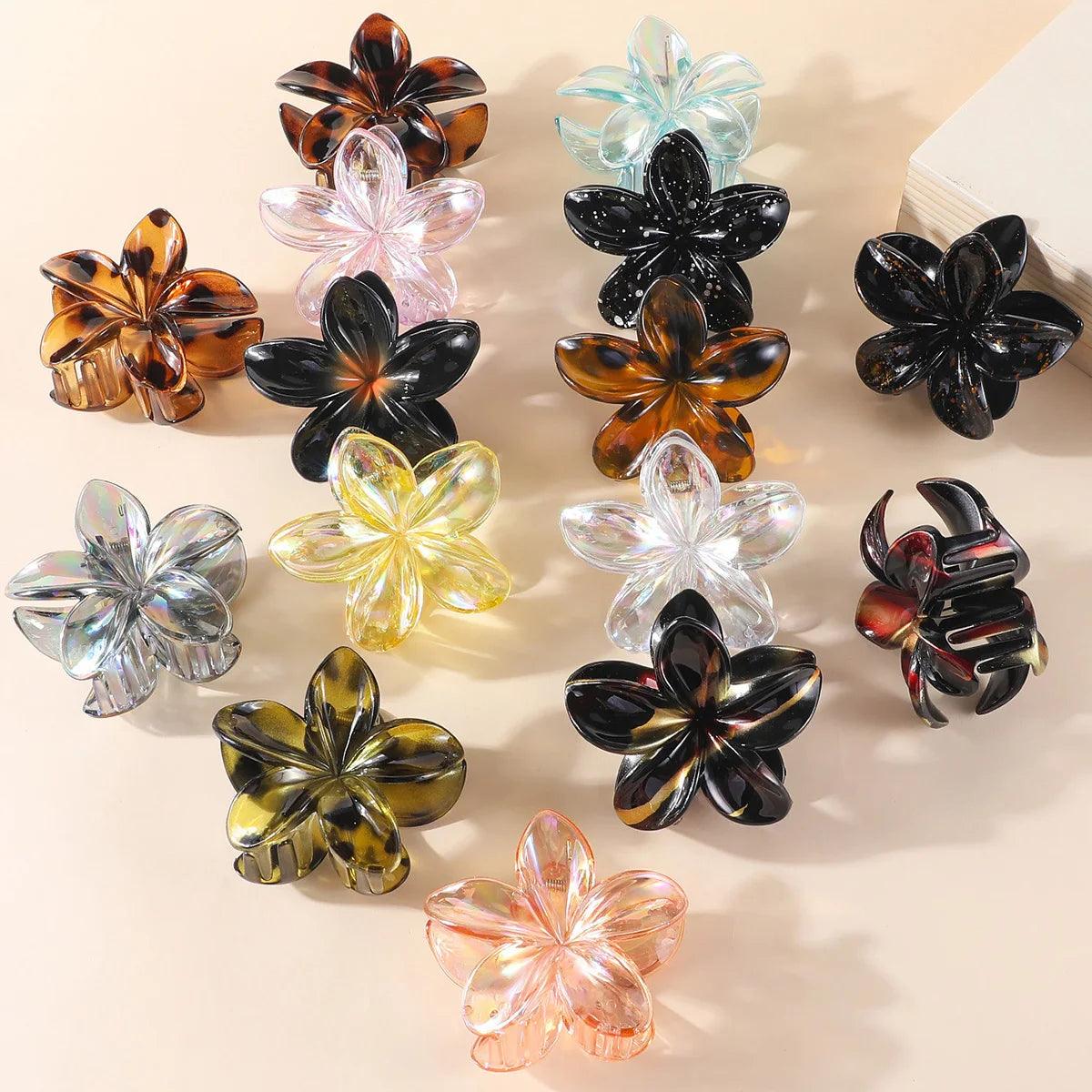 2/4/6pcs Fashion Women Flower Hair Claws Hawaiian Gradient Hair Clips Vacation Beach Style Hairpins Hair Accessories ﻿