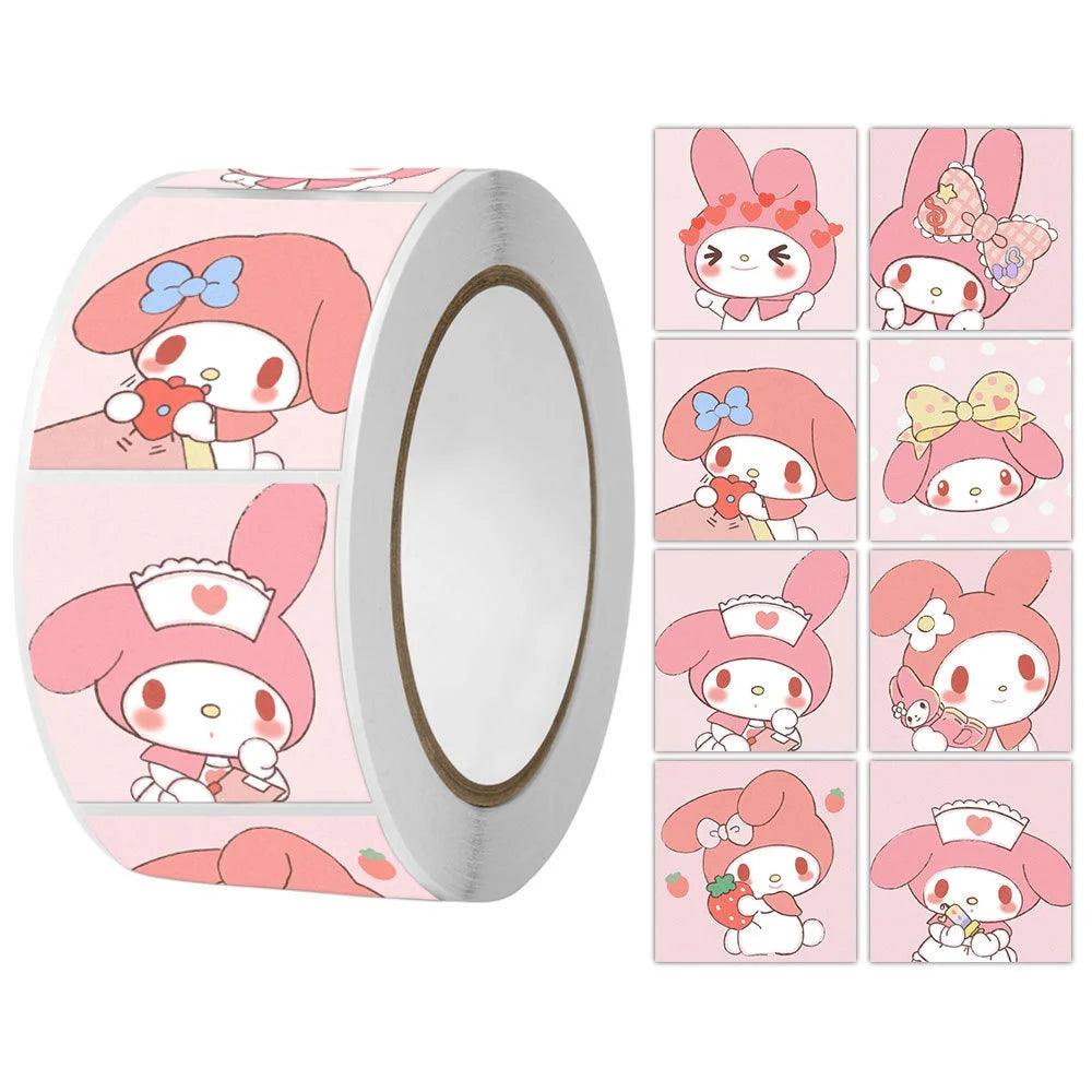 500Pcs/Roll Sanrio Stickers Kawaii Hello Kitty Melody Kuromi Cinnamoroll Luggage Graffiti Decals Kid Toy Decoration Sticker Gift