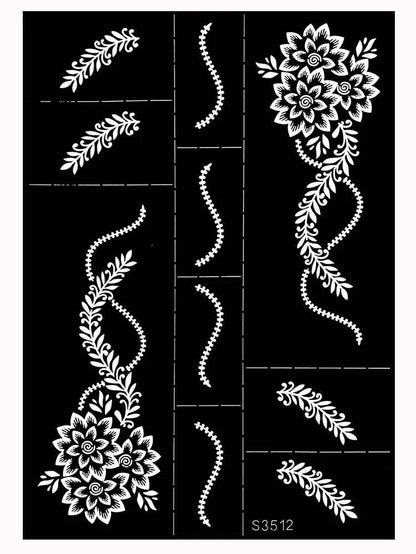 Hollow Drawing Henna Template for Hand Henna Tattoo Stencil Flower Tattoo Design for Women Wedding Festival Party Tatoo Tools