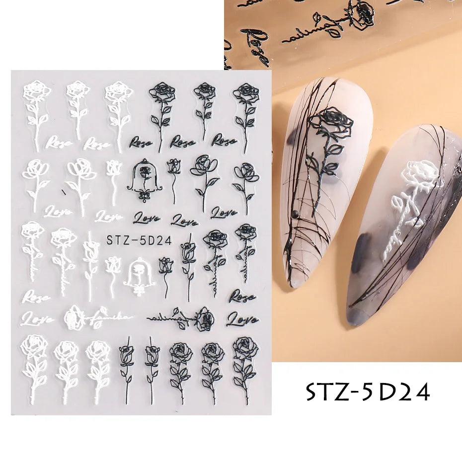 5D Belt Nail Sticker Summer Nail Art Decals Flowers White Daisy 3D Manicure Nail Gel Self Adhesive Stickers Designs Decorations