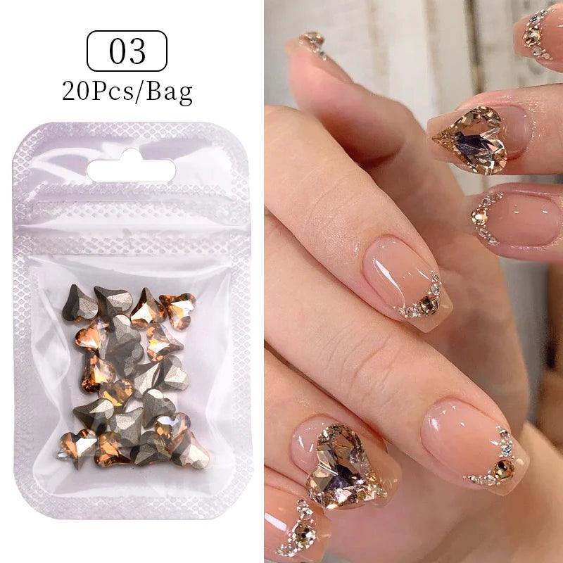 1Bag 3D Heart Nail Rhinestones Water ripple flat bottom love Charms Crystal Nail Art Decorations Gem Kawaii Resin Nails Gems