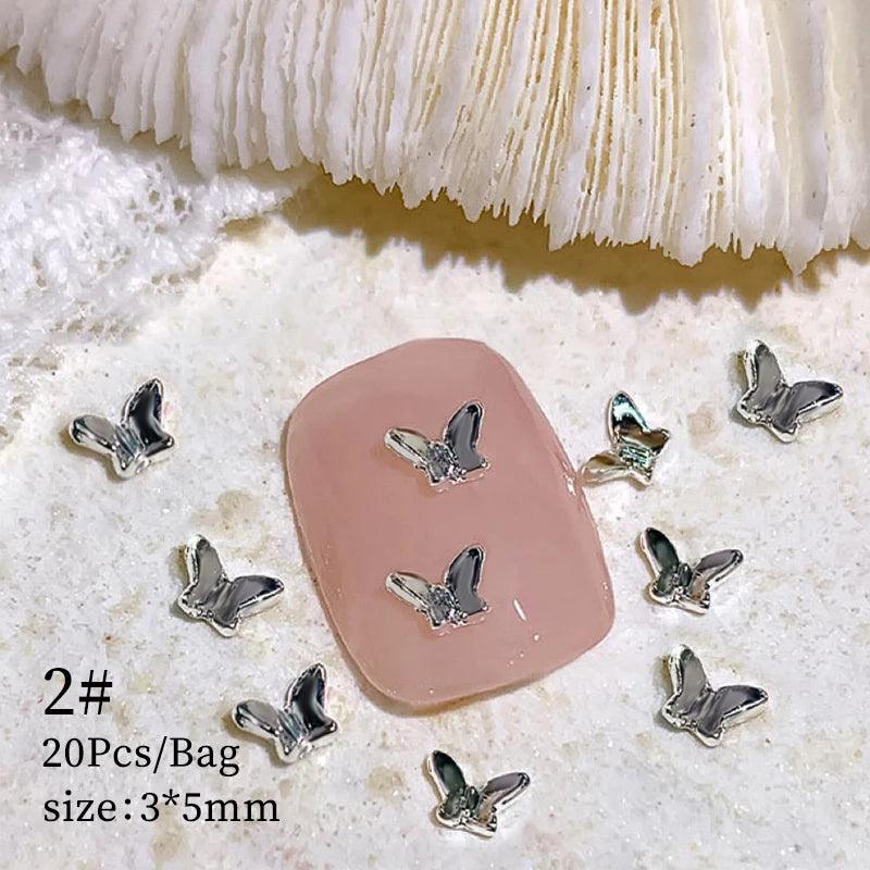 Butterfly Shaped Gold Silver Nail Charms Metal Alloy 3D Nail Rivets Gems Decoration Manicure Jewelry Accessories Nail Supplies