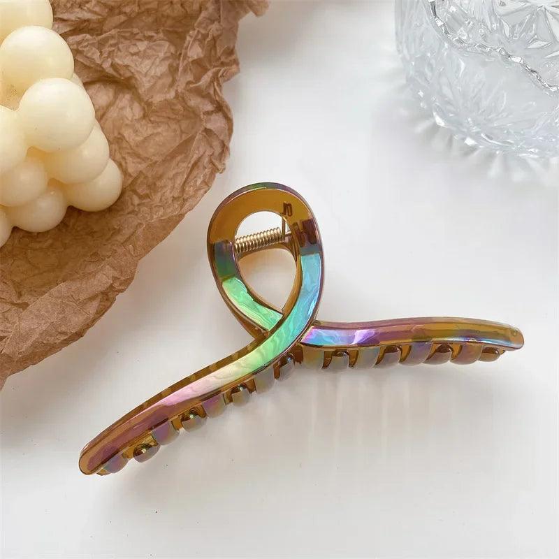 UXSL New Women Print Flower Hair Claw Tough Colorful Plastic Hair Claw Large Size Hair Clamps Crab Hairpin Hair Accessories Gift