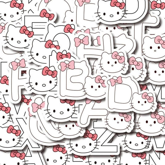 100PCS Letter Hello Kitty Sticker Pack Cartoon Sanrio Stickers Ins Style Kitty Letter Enlightenment DIY Phone Case Notebook