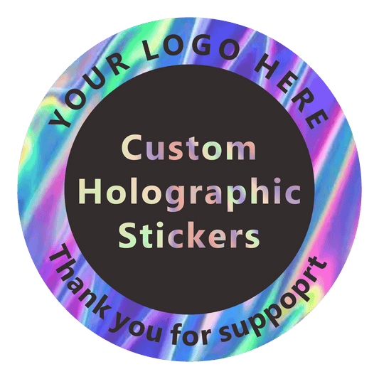 100pcs Custom Holographic Sticker Labels, Bright Silver, Bright Gold Personalized Sticker Logo Thank You Label