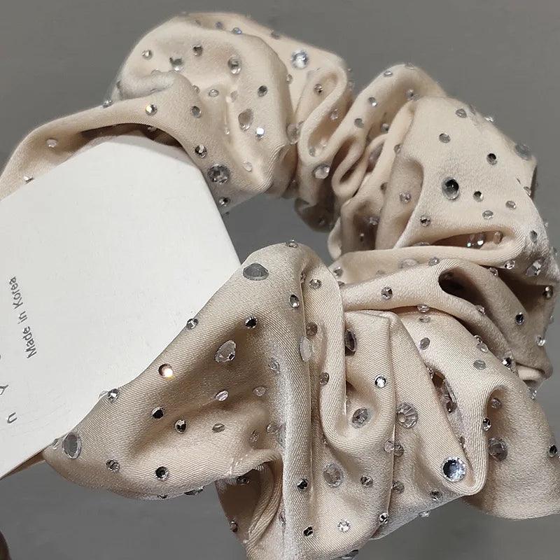 Rhinestone Dot  Scrunchies Hairtie 5cm Wide Elastic Hair Band Silk Stain Pony Hair Traceless Accessories for Women Thick Hair