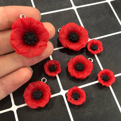 10/20pcs Peaceful Day Poppy Flower Resin Charms Anti-War Red Flowers Earring Pendant Keychain Charms Jewelry Finding