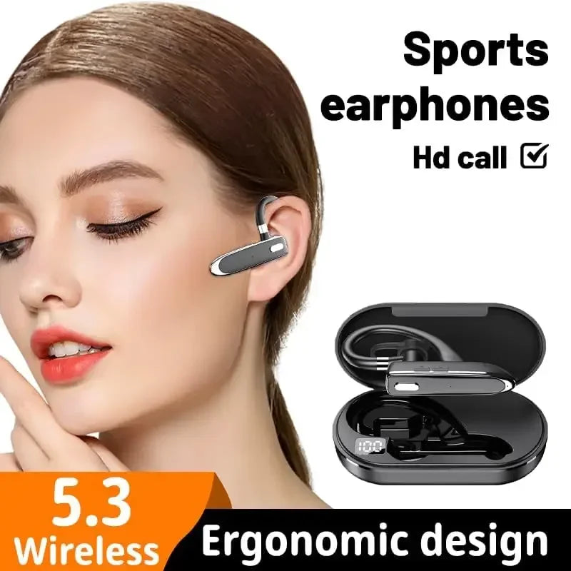 Wireless Headset Bluetooth Earpiece with Dual Mic Hands Free Headphones Single Ear Earphone Over Ear Earbud,for Work Driving