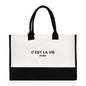 Women's Jute Bag Beach Bags Shopping Bag for Lady Reusable Large Capacity Text Printing Series Tote Bags Handbag 2024