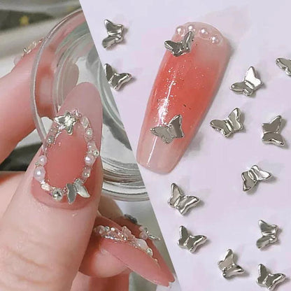 Butterfly Shaped Gold Silver Nail Charms Metal Alloy 3D Nail Rivets Gems Decoration Manicure Jewelry Accessories Nail Supplies