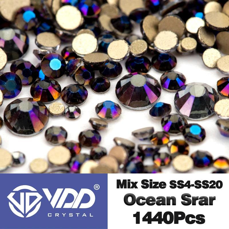 VDD 1440Pcs SS4-SS20 Mix Size Clear Crystal Non HotFix Gold Flatback Rhinestones Glitter Stones Nail Art DIY Crafts Decorations