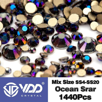 VDD 1440Pcs SS4-SS20 Mix Size Clear Crystal Non HotFix Gold Flatback Rhinestones Glitter Stones Nail Art DIY Crafts Decorations