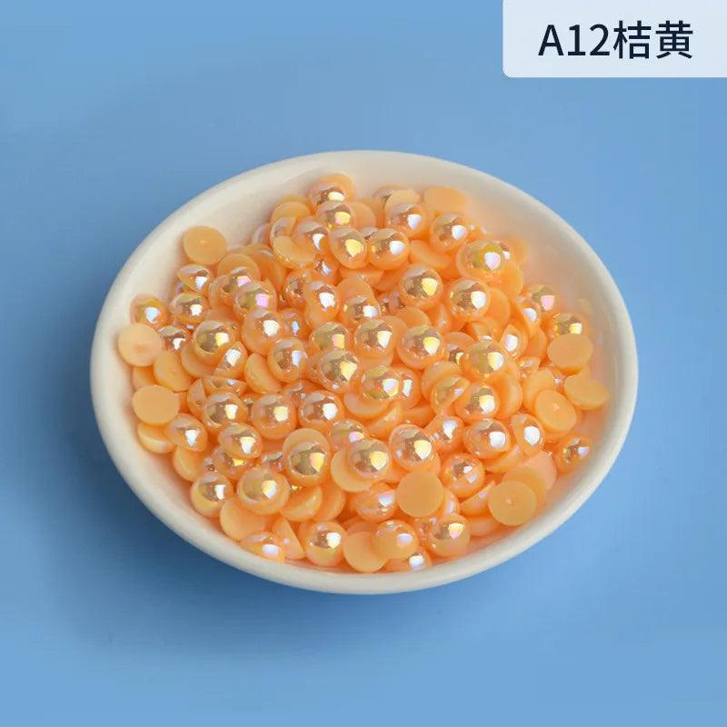 3mm-12mm Mix Size Half Round AB Pearl plastic Non Hotfix Flat Back Glitters For DIY Nail Craft Decoration