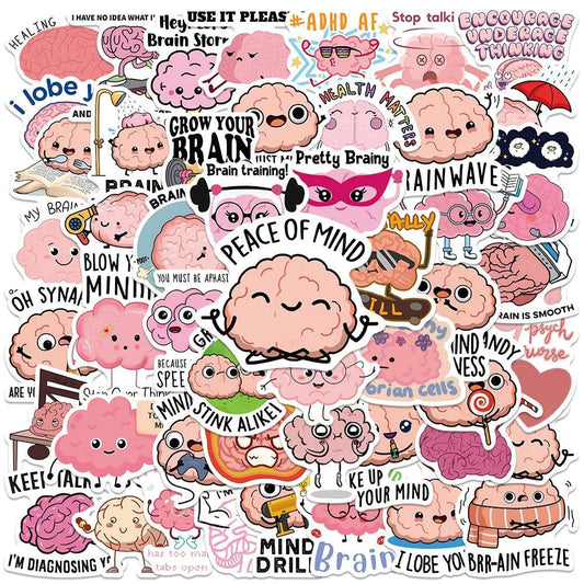 50PCS Funny Pink Brain Cute Cartoon Graffiti Stickers Vinyl DIY for Fridge Skateboard Laptop Motorcycle Diary Car Gift Sticker