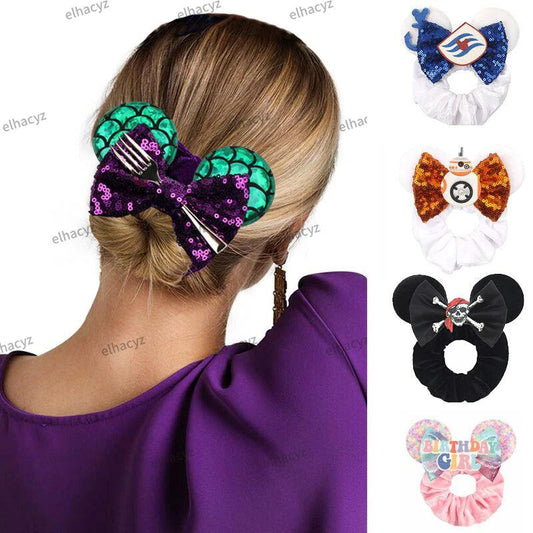 New Pirate Disney Mickey Mouse Ears Hair Scrunchies Velvet Hairbands For Girls Sequins Bows Headbands Women Trip DIY Accessories