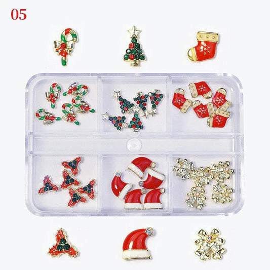 Christmas Nail Charms Luxury Snow man Snowflake Small Bell Tree Nail Gem Ornament New Year Nail Art Accessories