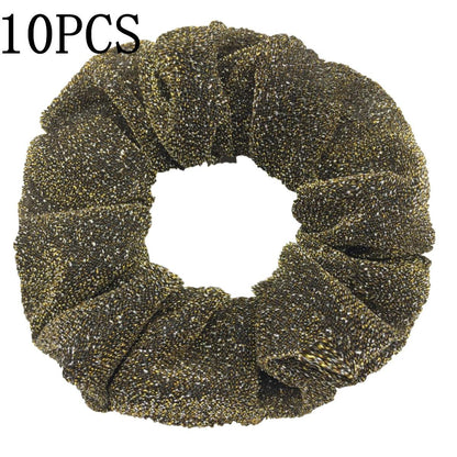 10pc Girls Sparkly Sequins Scrunchies for Hair Eleastic Scrunchy Ties Ropes Ponytail Holders Rubber Bands Shinny Bling for Women