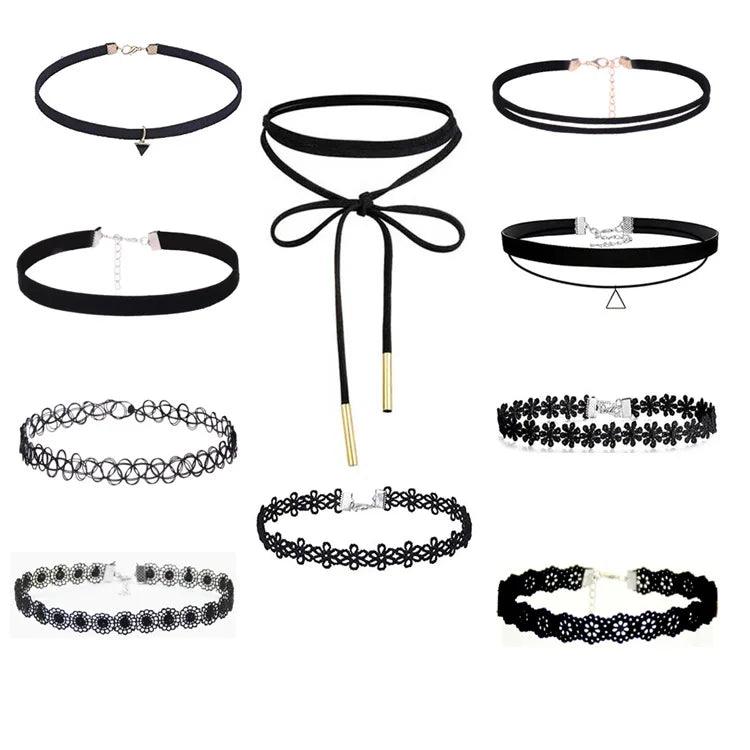 WKOUD 16Style Set Choker Set Black Chokers Necklaces Women Velvet Choker Necklaces Girls Classic Choker Henna Choker Layered