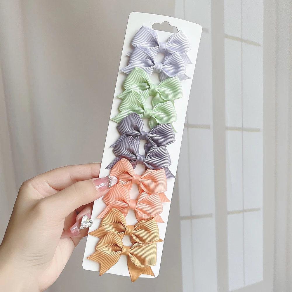 10Pcs/Set 1.9'' Solid Color Ribbon Kids Bows Hair Clips for Baby Girls Handmade Bowknot Hairpin MiNi Barrettes Hair Accessories