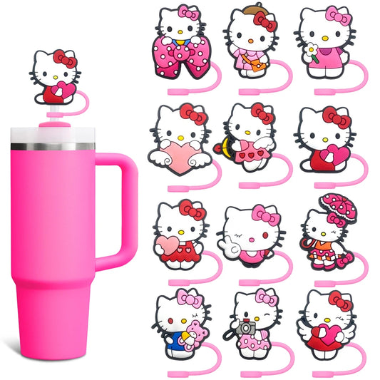 Hello Kitty Straw Cover Cap 10MM Drink Straw Plug Splash Proof Drinking Fit Cup Straw Cap Eco-friendly Charm Pendant Party Gift