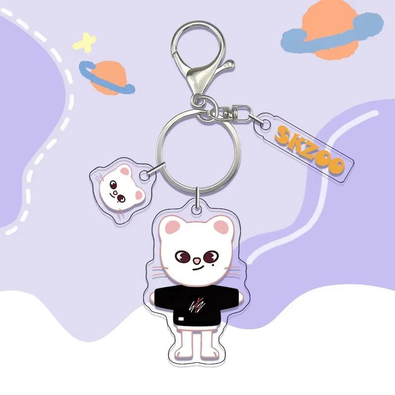 New Cute Acrylic Keychain Keyring - Cartoon Animal Character Keychains Anime Themed Carabiner Clips for Bags Xmas Gifts for Fans