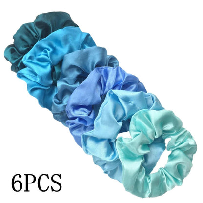 6pcs/lot Hair Scrunchies Bands Scrunchy Ties Ropes Ponytail Holder for Women or Girls Accessories Satin Headwear Solid 100 Color