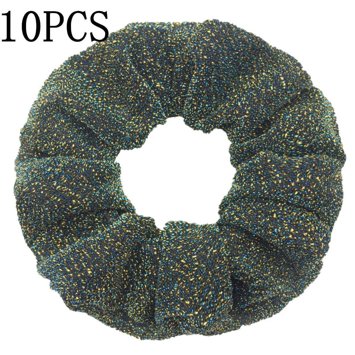 10pc Girls Sparkly Sequins Scrunchies for Hair Eleastic Scrunchy Ties Ropes Ponytail Holders Rubber Bands Shinny Bling for Women