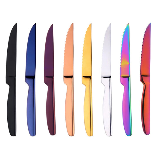 6Pcs Stainless Steel Dinner Knives Set Sharp Steak Knife Fruit Knives Western Knife Restaurant Table Knife Gold Dinnerware Set