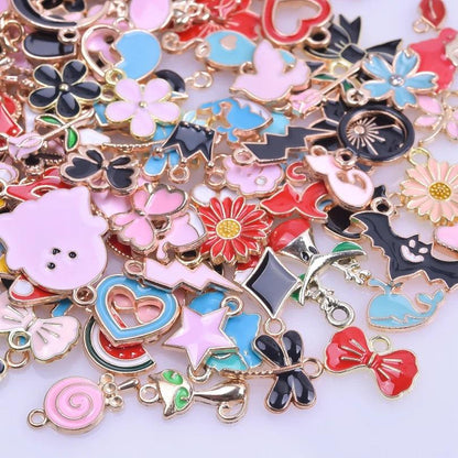 New Kawaii 10PCS/Lot Bulk Random Mix 4 Color Dripping Oil Alloy Pendant Enamel Charms For Jewelry Women DIY Handmade Accessories