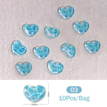 1Bag 3D Heart Nail Rhinestones Water ripple flat bottom love Charms Crystal Nail Art Decorations Gem Kawaii Resin Nails Gems