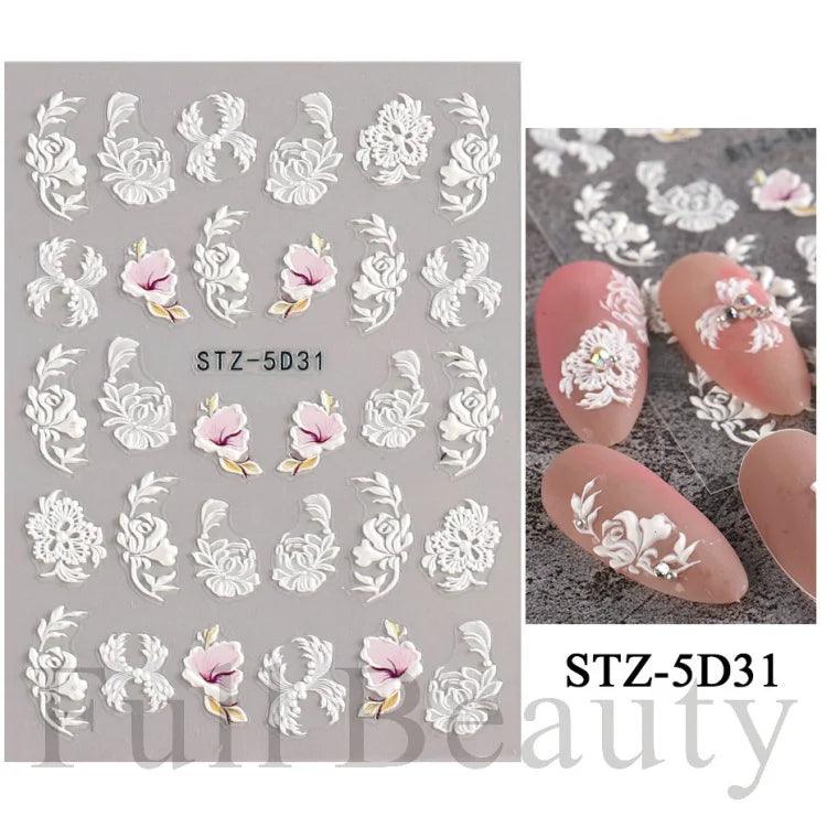 5D Belt Nail Sticker Summer Nail Art Decals Flowers White Daisy 3D Manicure Nail Gel Self Adhesive Stickers Designs Decorations